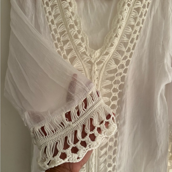 White Crochet Trim Tunic Coverup One Size - Picture 6 of 8